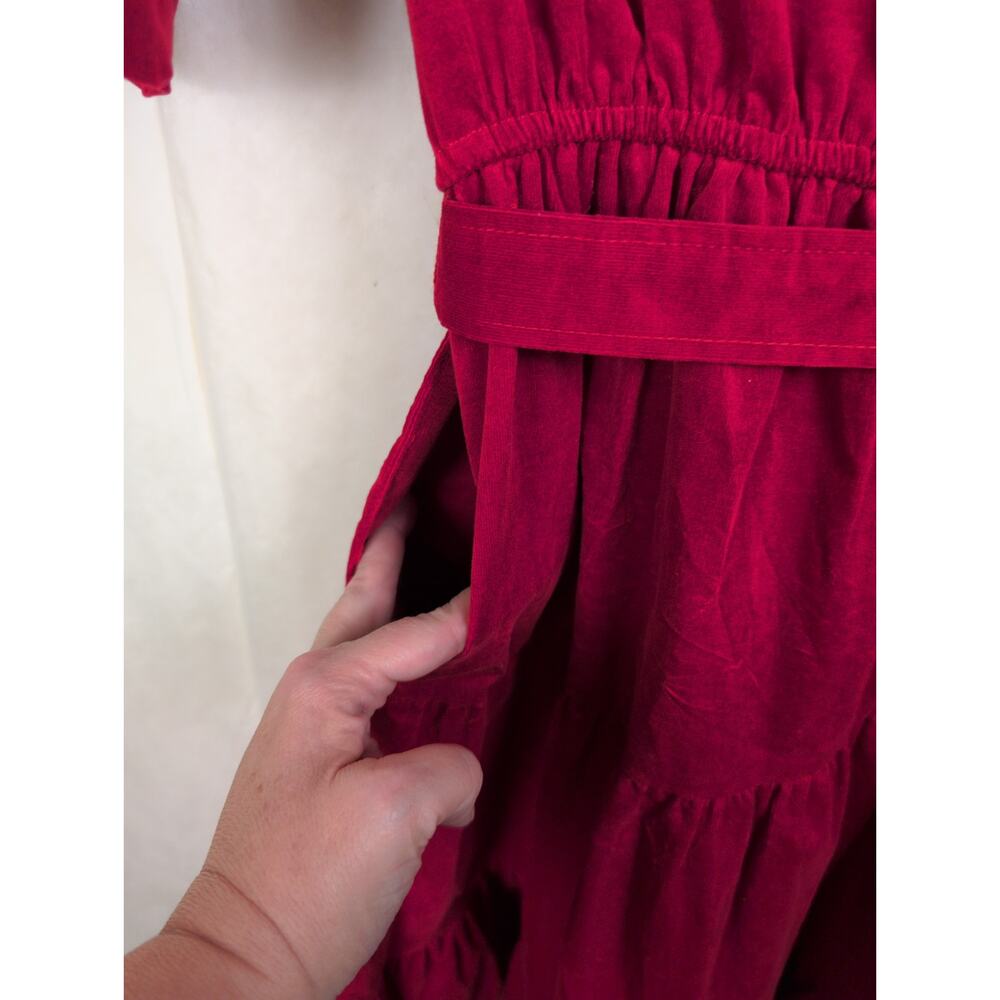 Draper James red velvet corduroy tiered puff sleeve midi dress Size Lrg Cottage - Picture 7 of 10